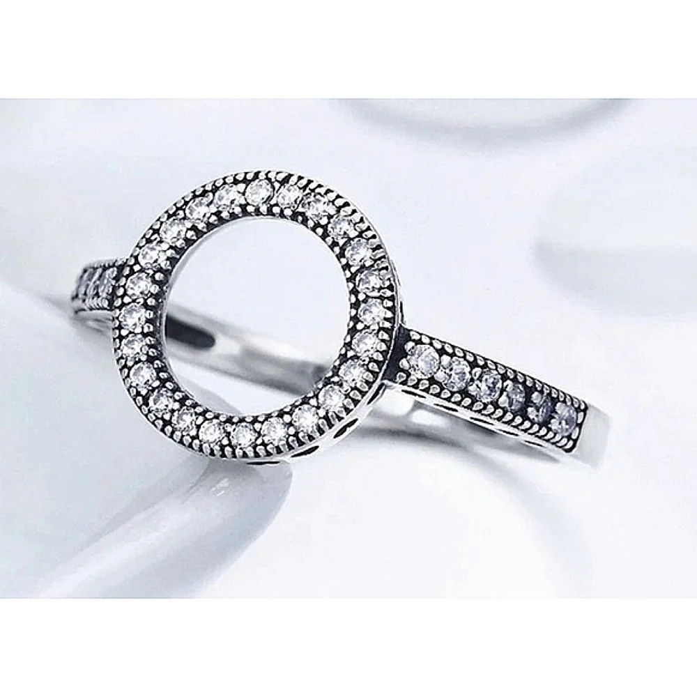 Circle Halo Heart‎ Pave Simulated Diamond 925 Sterling Silver Ring, Size 5